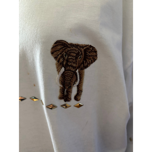 Vintage White Embroidered Safari Animals Short Sleeve Tee L - Picture 2 of 8